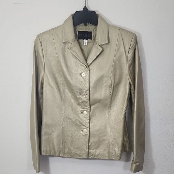 Express World Brand Vintage Goldtone Leather Fully Lined Jacket - Picture 1 of 9